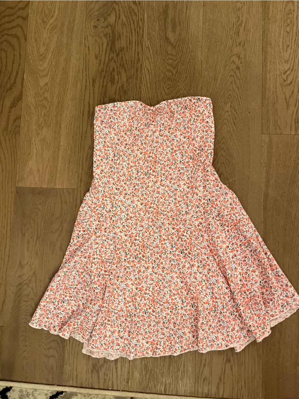 Bershka Coral Floral Strapless Summer Dress